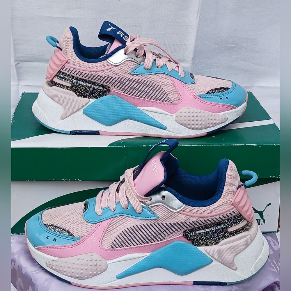 Puma RsX Aurora Glitter Lace Up Youth Girls Pink Sneakers Casual Shoes 385769-01